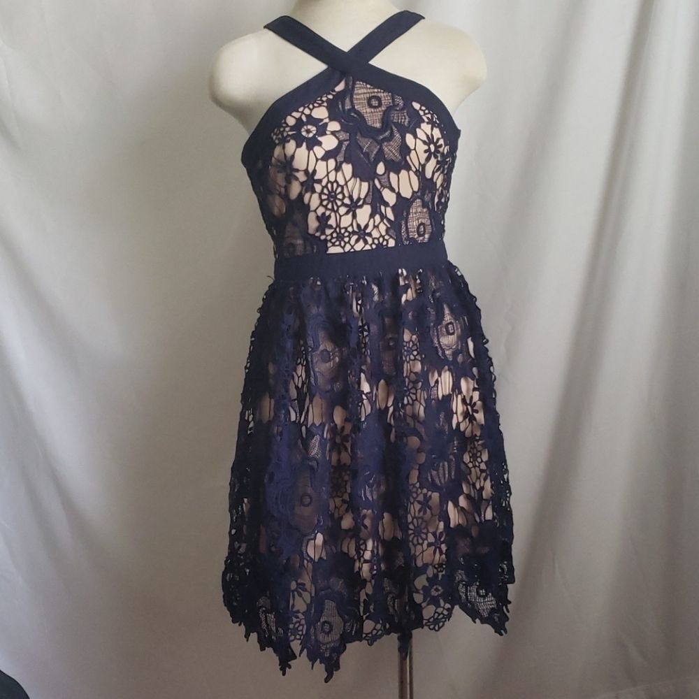 FRANCESCA'S Navy Blue Lace Dress‎ XS
